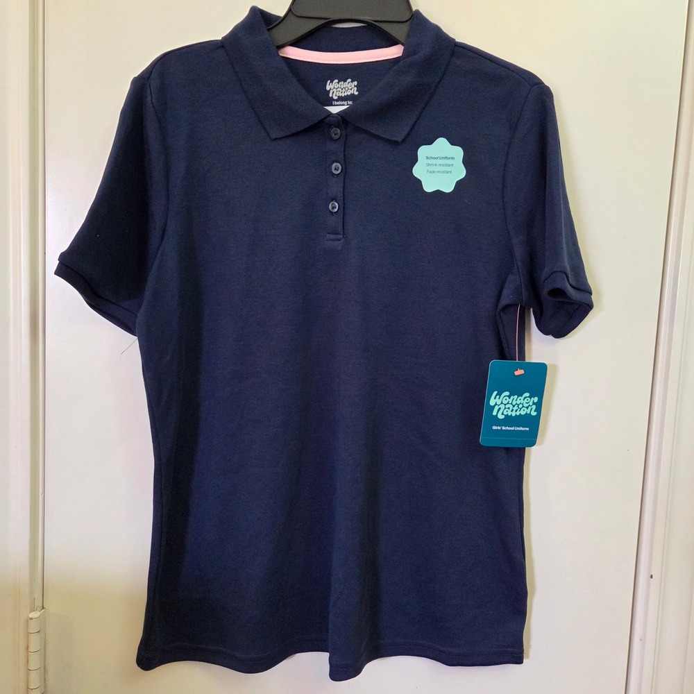 Wonder Nation Girls Navy Blue School Uniform Polo Shirt XL 14-16 NWT